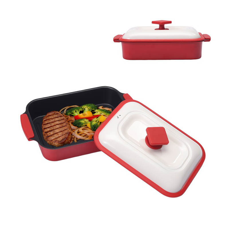 Stor kapacitet non-stick mikroovn grillpande med låg til opvarmning og madlavning