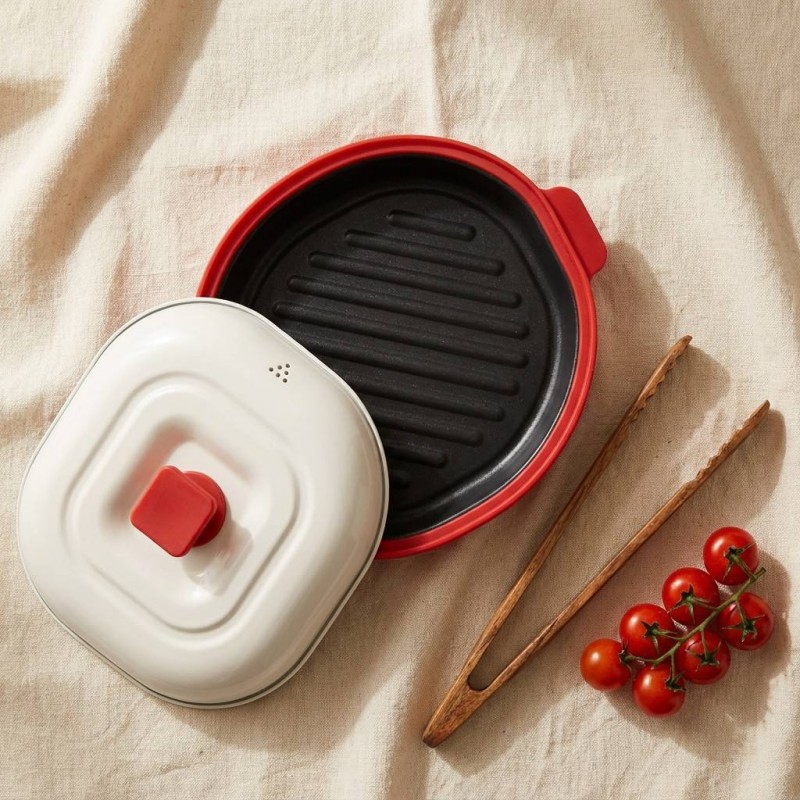 HeMaSe Microwave Grill Pan - High-Temperature Silicone Edge Prevents Scalding