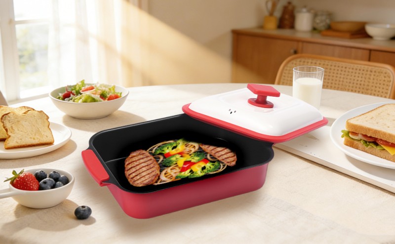 HeMaSe Non-Stick Microwave Grill Multi-Pot Compact Storage - Space-Saving Stackable Design Fits Neatly in Kitchen Cabinets