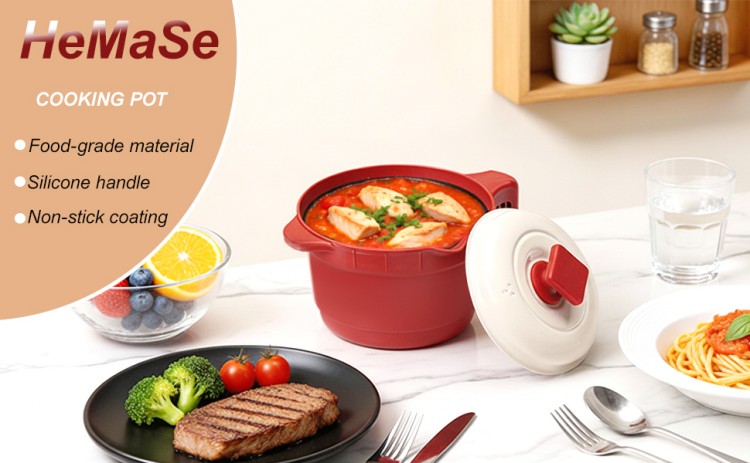 HeMaSe Round Microwave Grill Multi-Pot Top View - Deep Round Shape Designed for Soups, Sauces, and Grilled Foods
