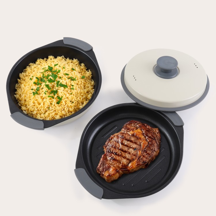 Mikrobølgegrill multi-gryde til madlavning med lavt olieindhold og tilberedning af måltider
