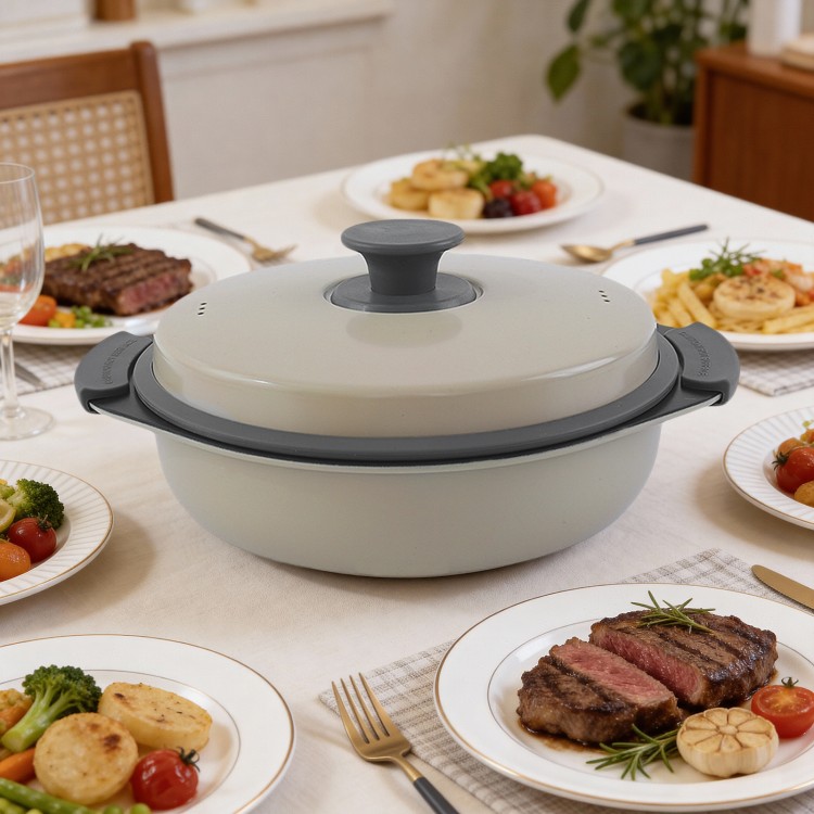 Mikrobølgegrill multi-gryde til madlavning med lavt olieindhold og tilberedning af måltider